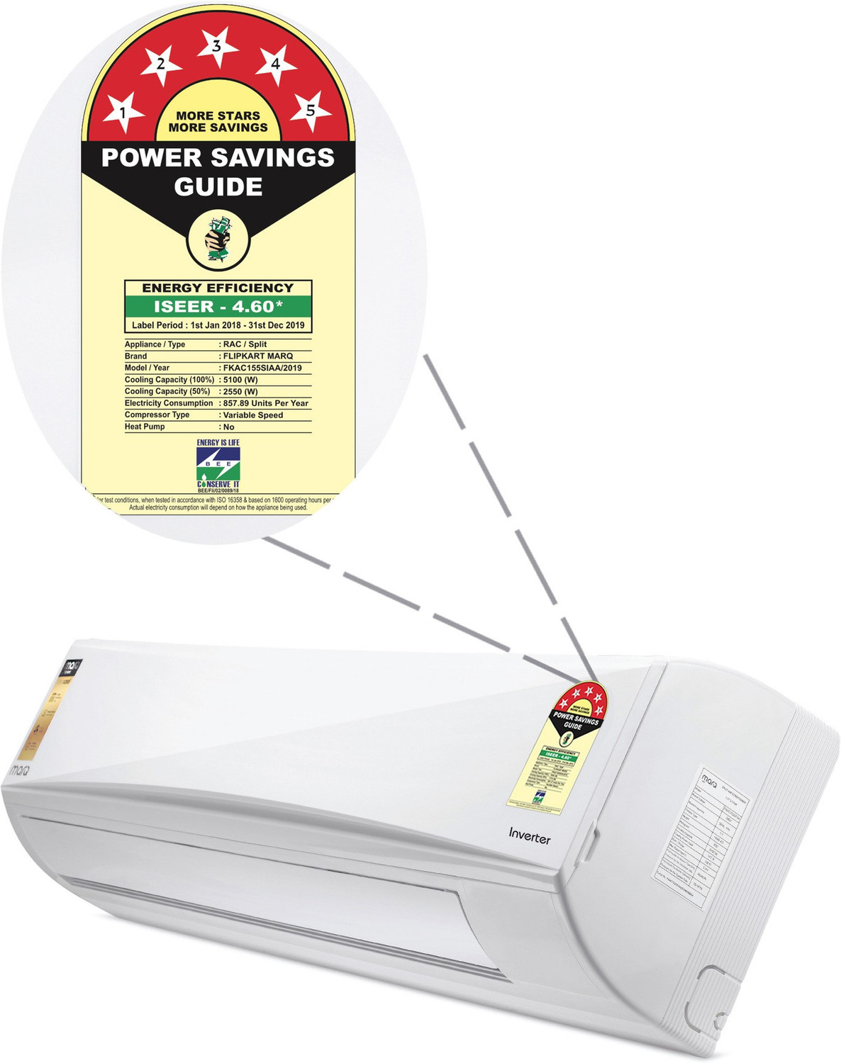 Image of MarQ by Flipkart 2019 Model 1.5 Ton 5 Star Split Inverter AC