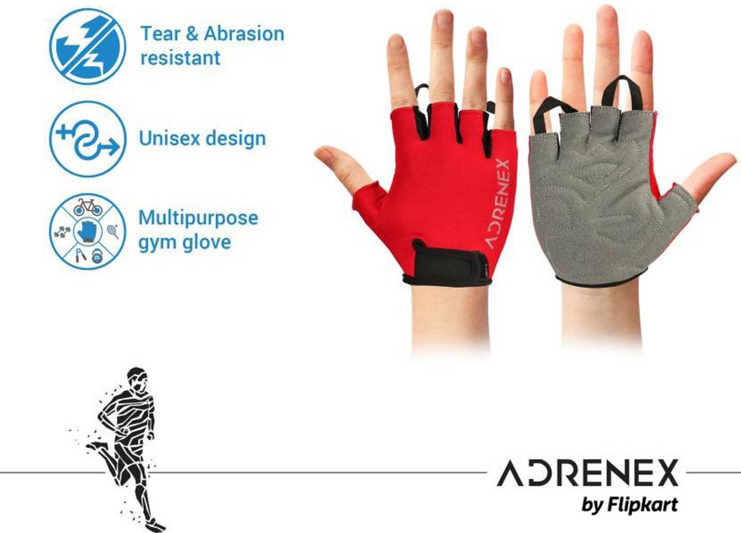 Adrenex Red Foam Padded Gym Gloves - Image 2