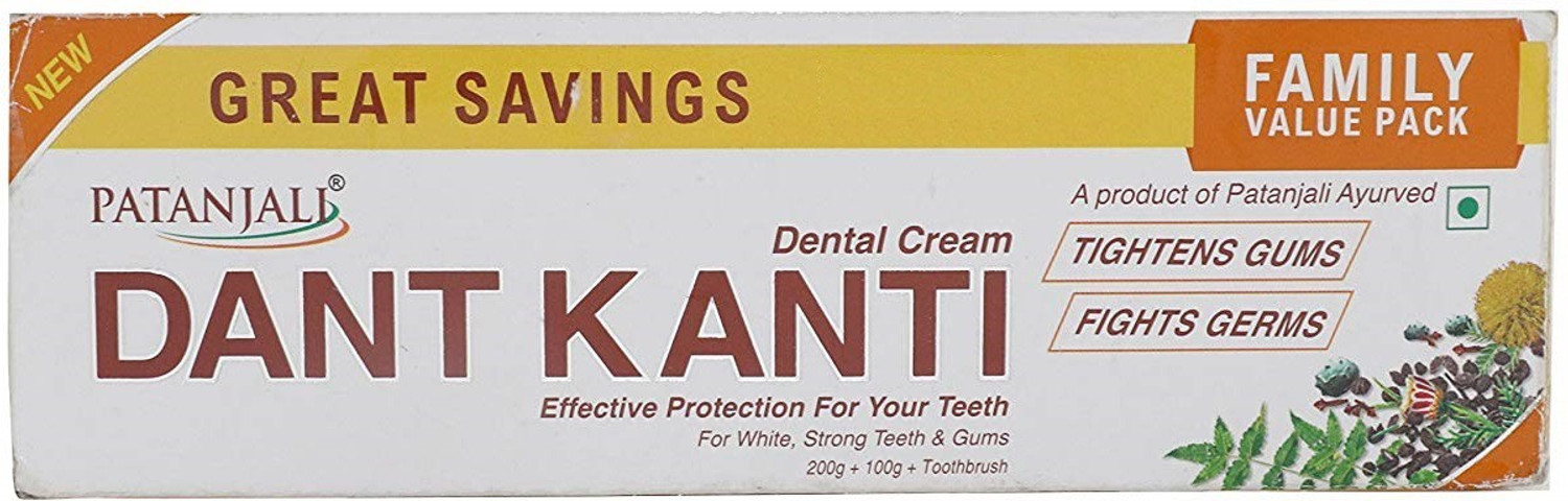 Image of PATANJALI Dant Kanti Toothpaste Value Pack - 200 g + 100g Pack Toothpaste (300 g)
