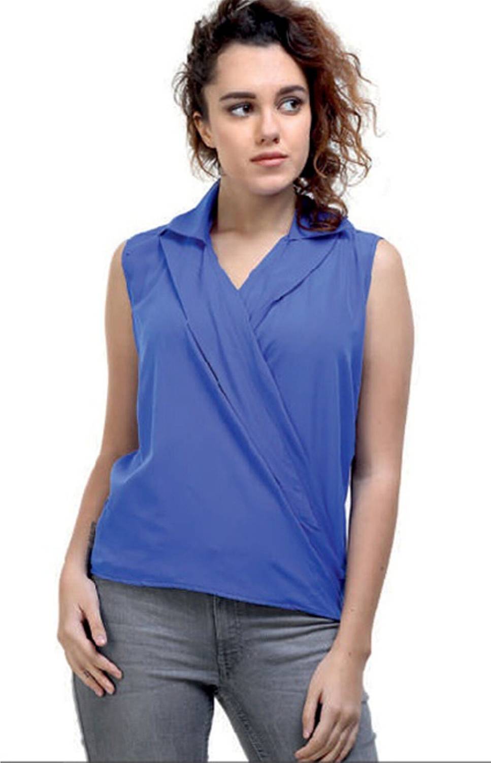 ARMODA Party No Sleeve Solid Women Blue Top