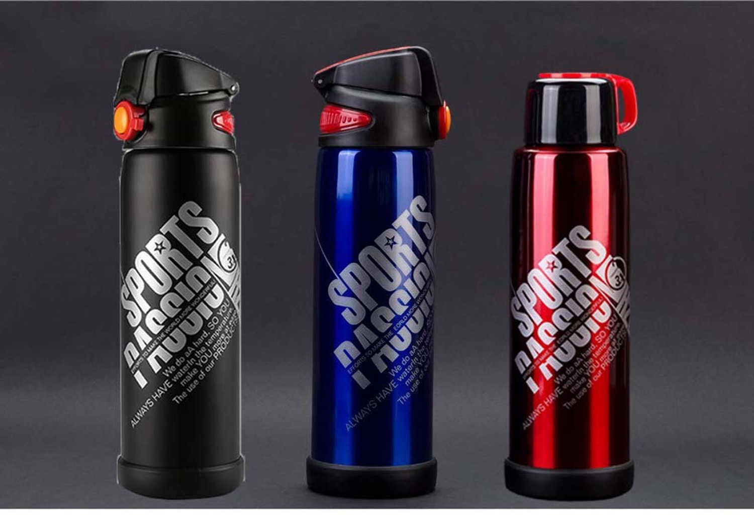 Image of Vpllex Stainless Steel Sports water Bottle With Sipper Blue And Red and black 800 ml Water Bottles