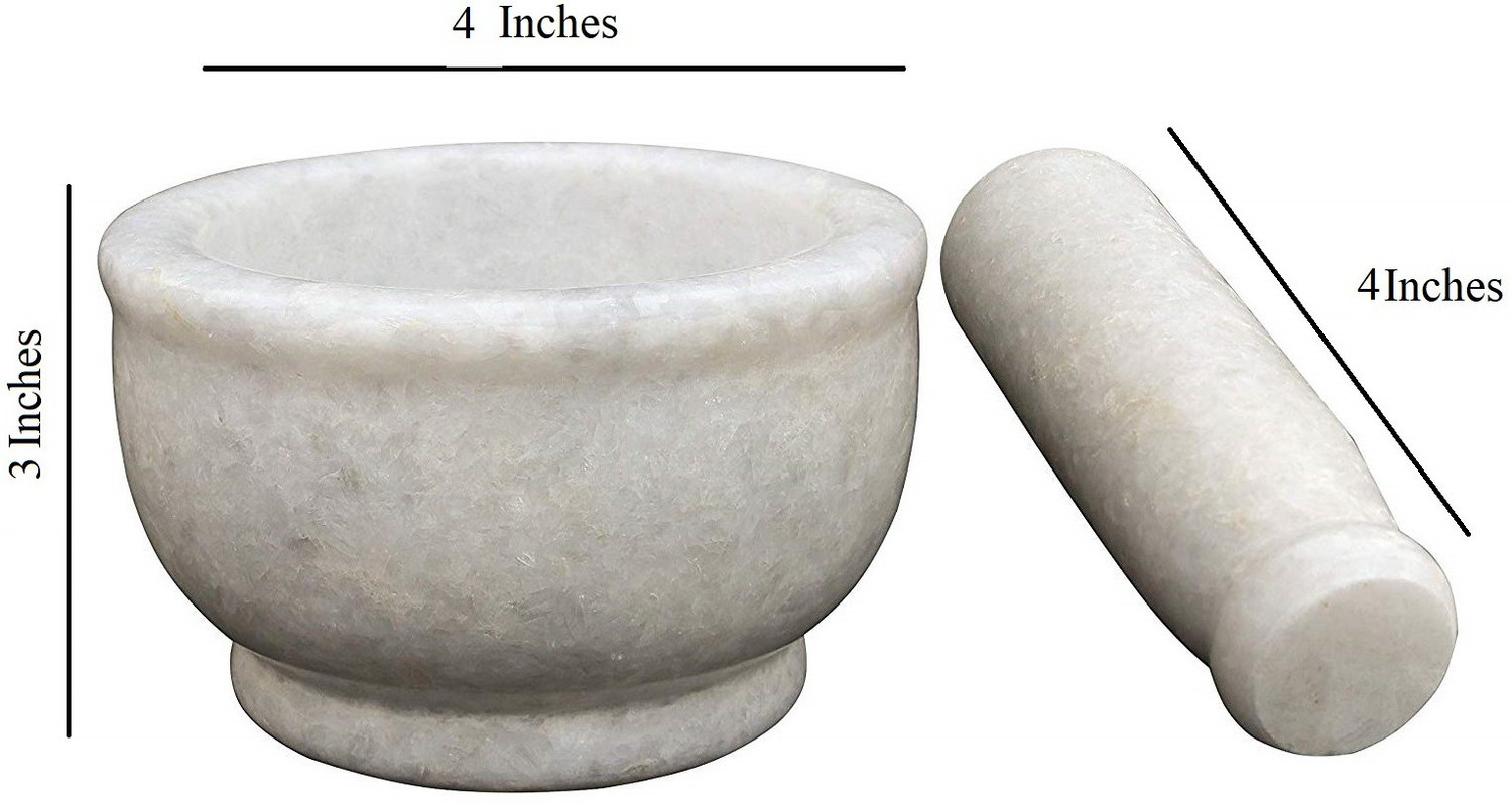 Image of eGharonda White Marble Imam Dasta /Mortar and Pestle Set /Ohkli Musal /Kharal /Idi Marble Masher