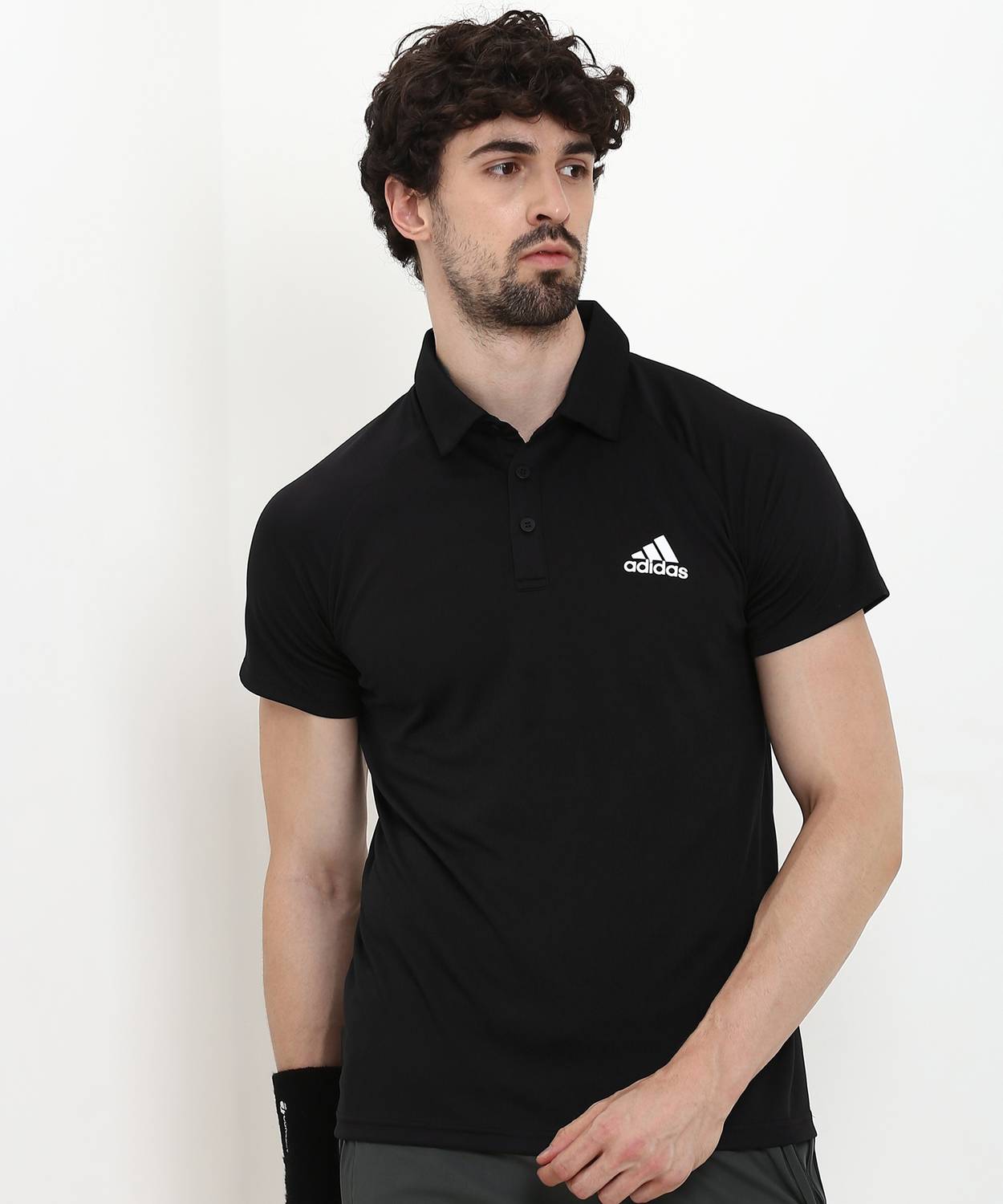 ADIDAS Solid Men Polo Neck Black T-Shirt