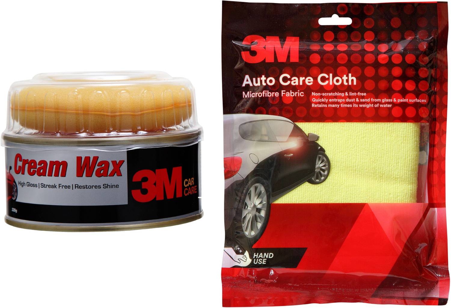 3M AS Cream Wax (220 g) and Cloth Car Washing Liquid