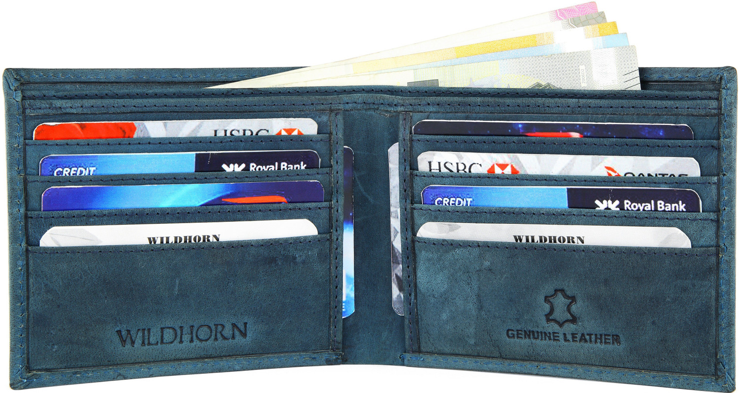 Image of WILDHORN Men Black, Blue Genuine Leather Wallet