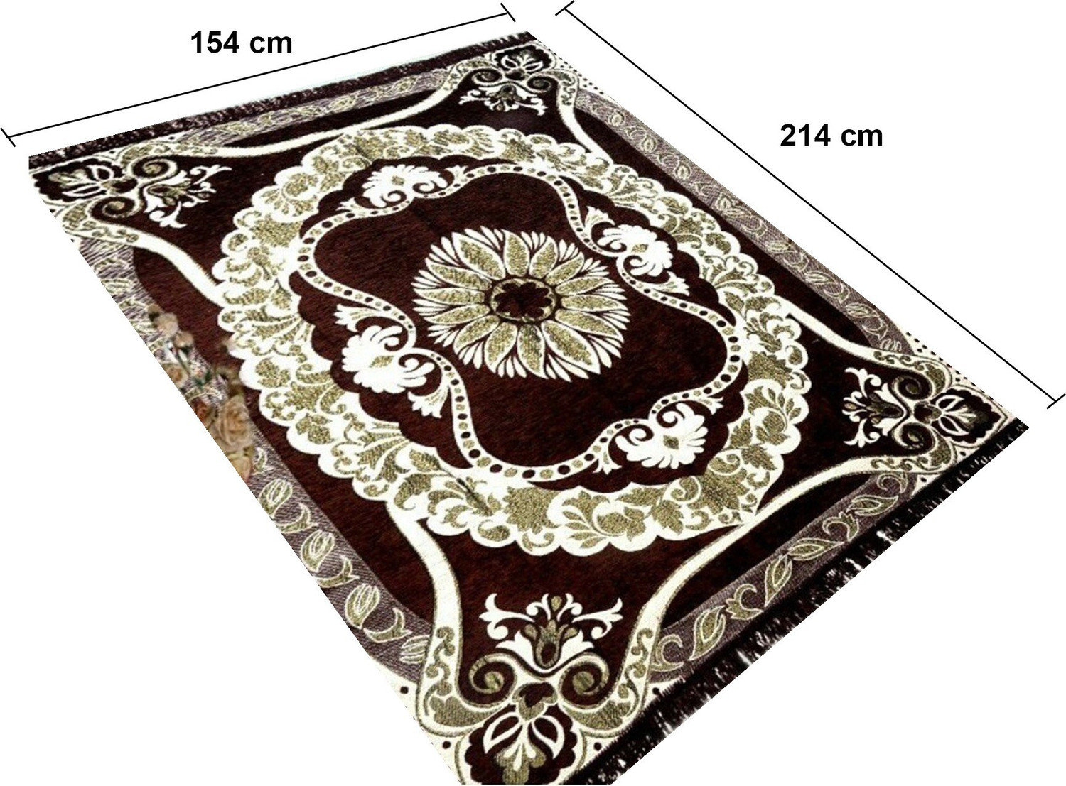 Image of JUSTWAY 5 ft X 7 ft Chenille Carpet (Rectangle, Brown)