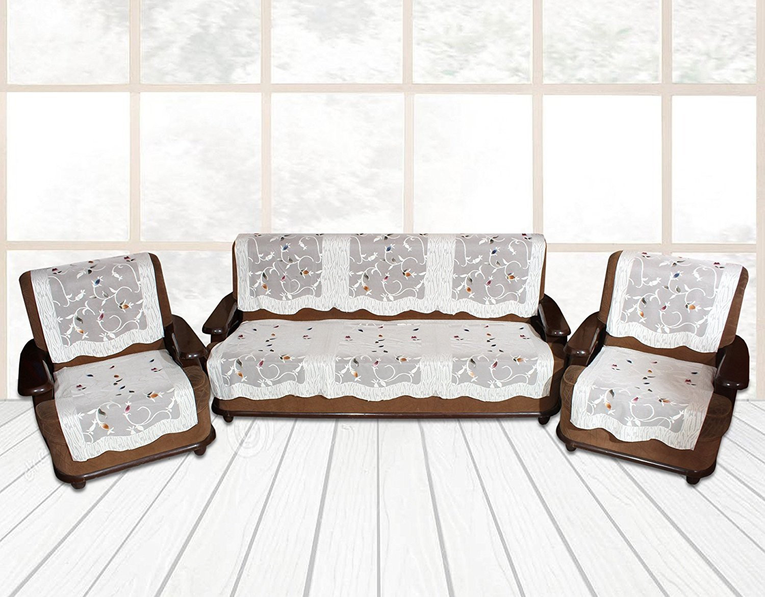 Image of YELLOW WEAVES Polyester 3+2 Seater Sofa Floral Cover