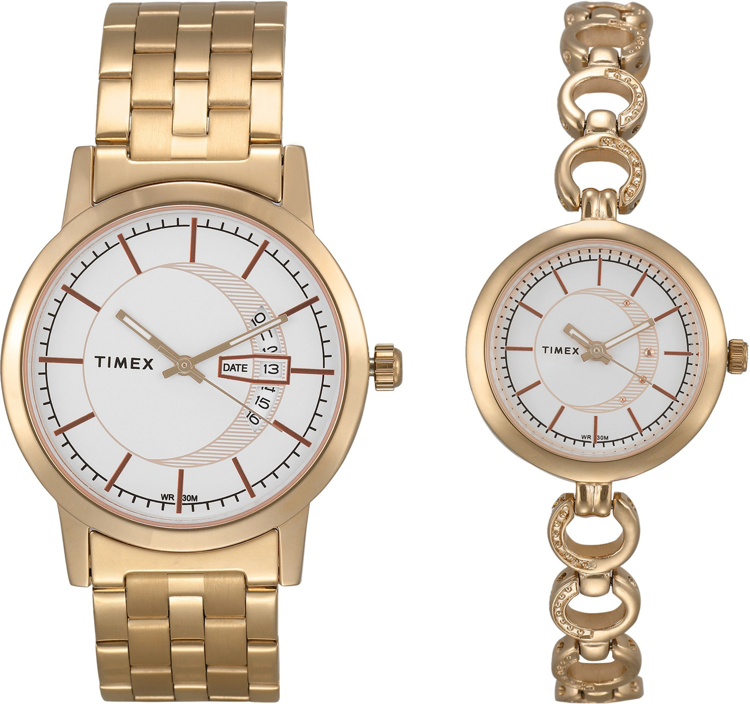 Image of TIMEX Round 39mm Silver Dial Analog Watch - For Couple