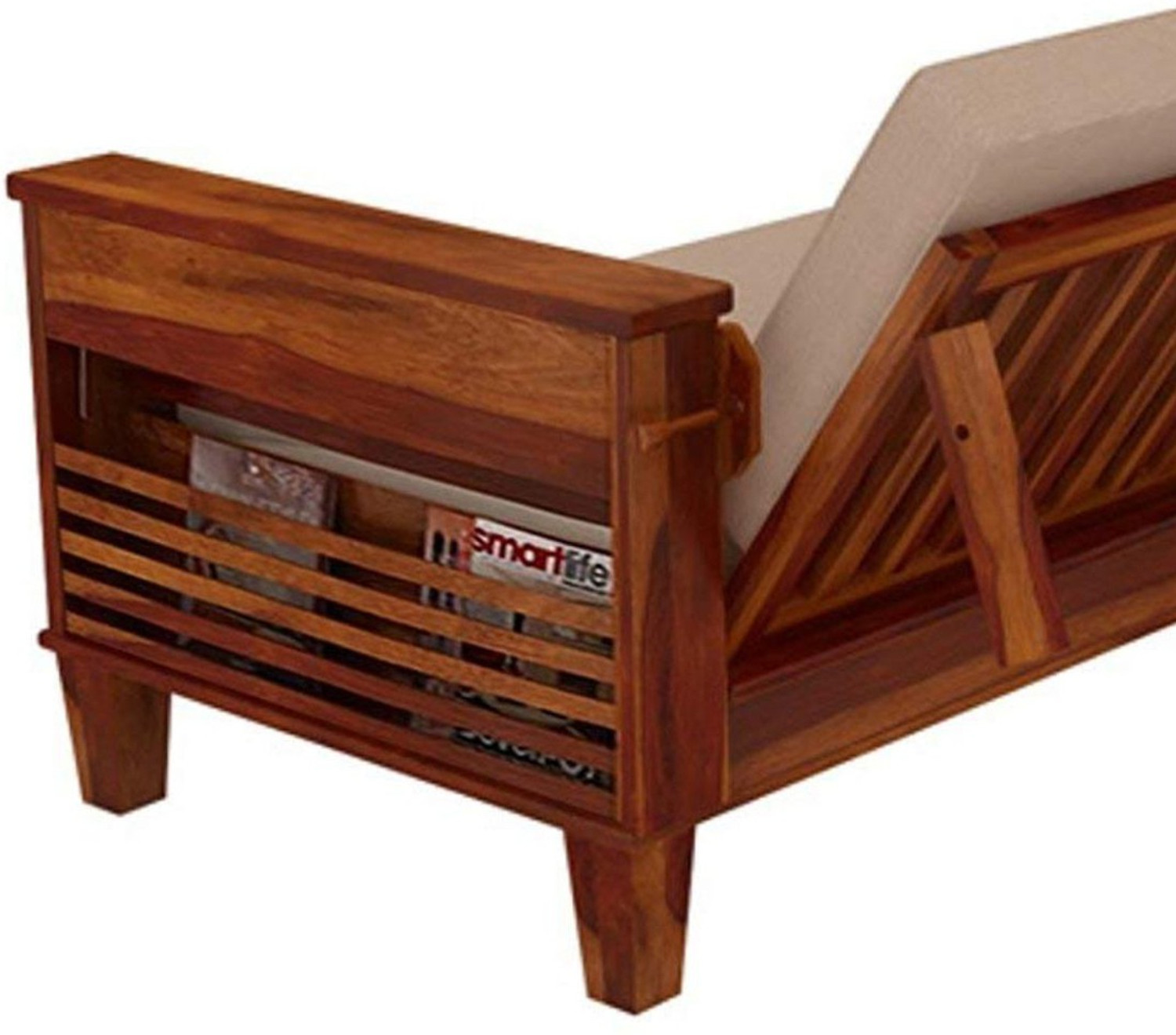 Image of Suncrown Furniture Sheesham Wood for Living Room Honey Finish 3 Seater Single Solid Wood Pull Out Sofa Cum Bed