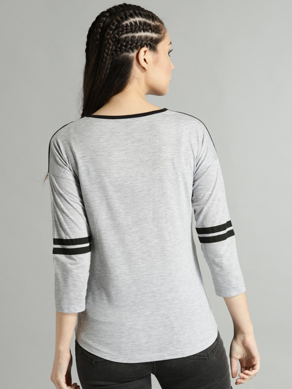 Image of Roadster Colorblock Women Round Neck Grey T-Shirt
