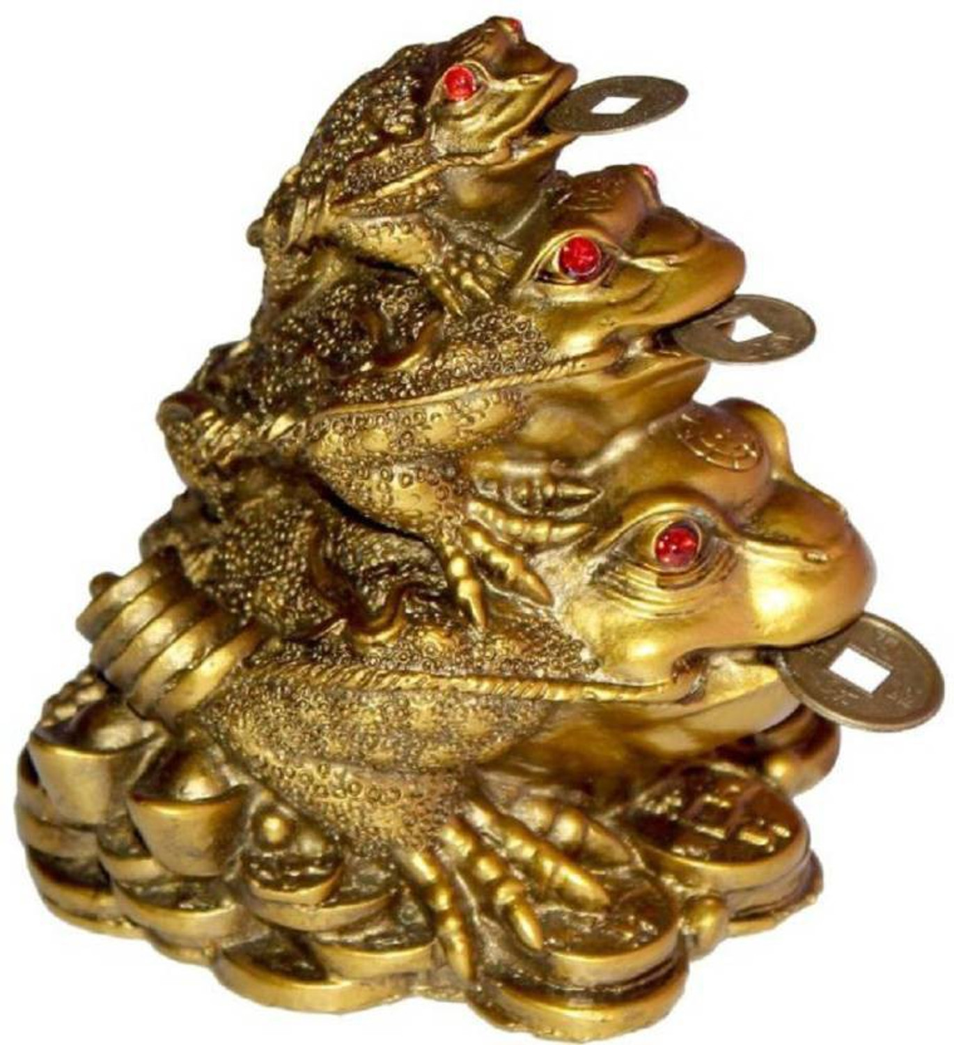 Image of APNA KANHA Triple Luck Money Frog Family with 2 Lucky Coin Set Decorative Showpiece - 9.5 cm