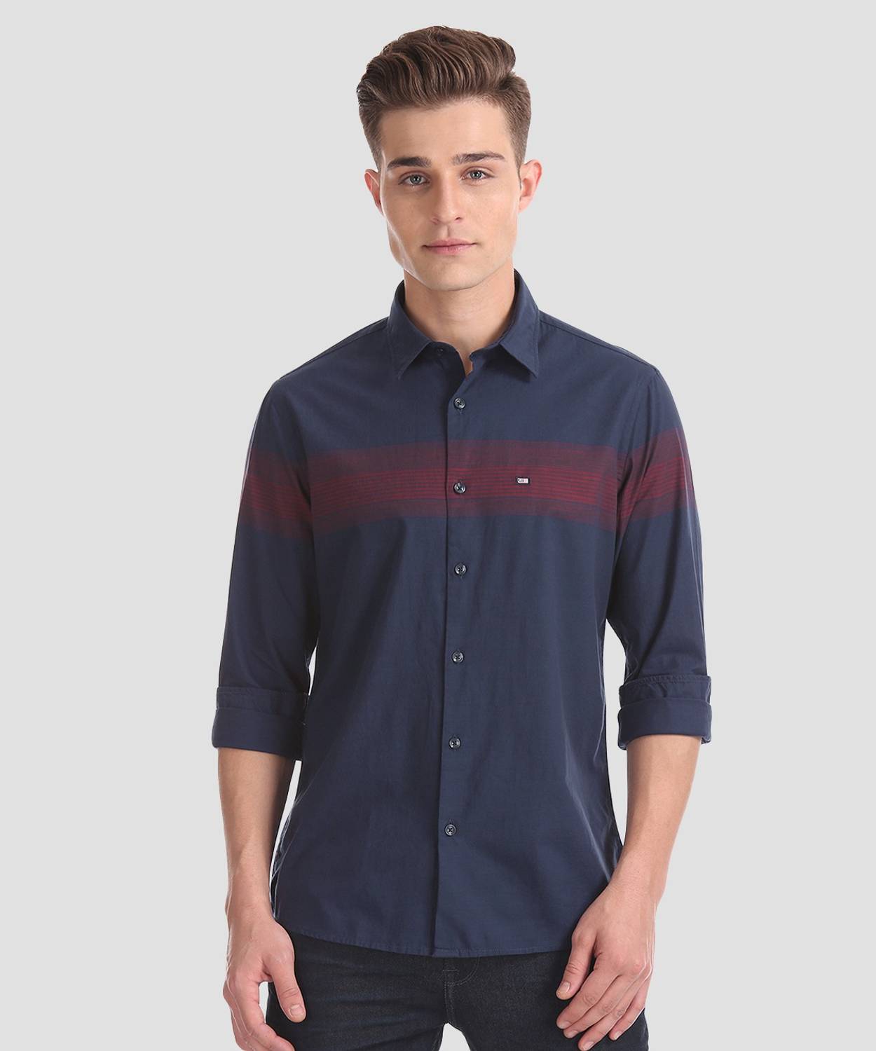 Arrow Sport Men Striped Casual Dark Blue Shirt