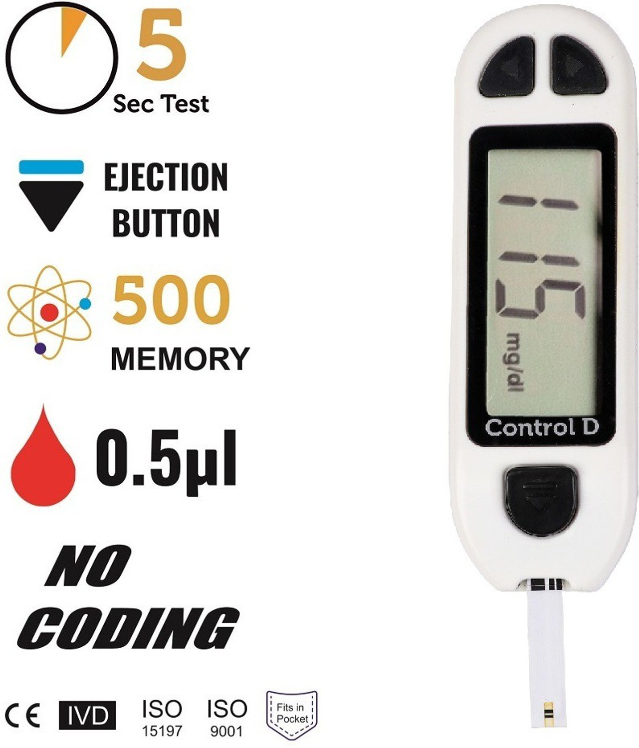 Image of Control D White Glucometer (White)