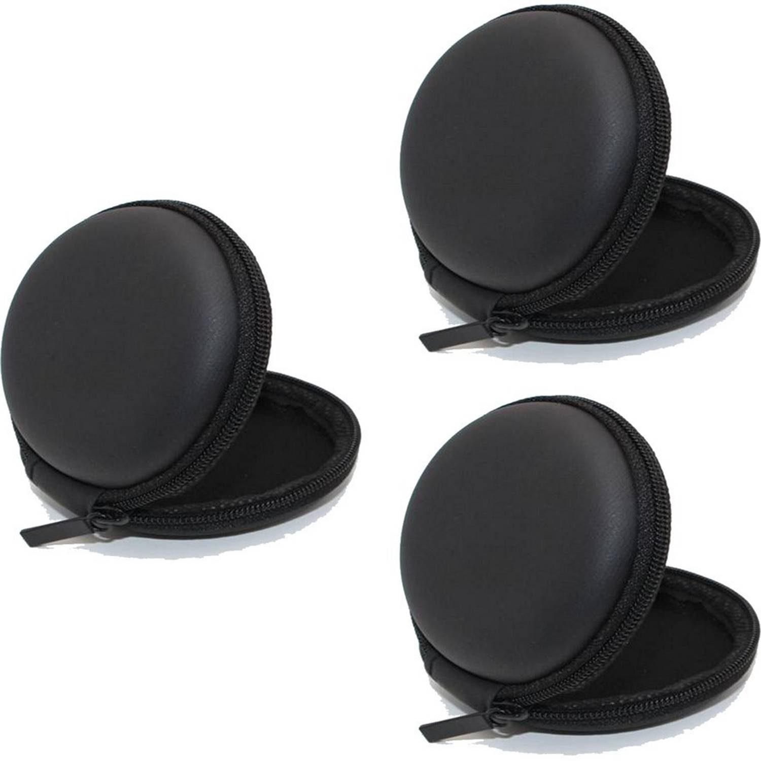 Tmeter Leather Zipper Headphone Pouch For Universal (BLACK)