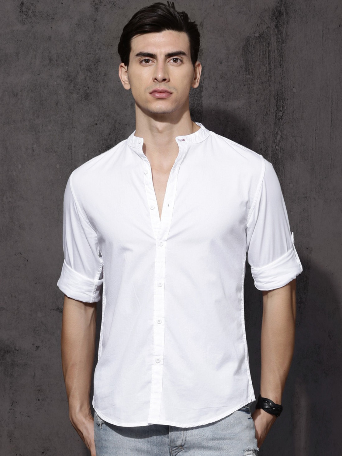 Image of Roadster Men Solid Casual White Shirt