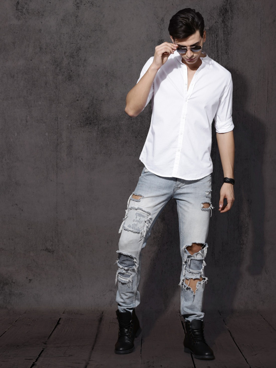 Image of Roadster Men Solid Casual White Shirt