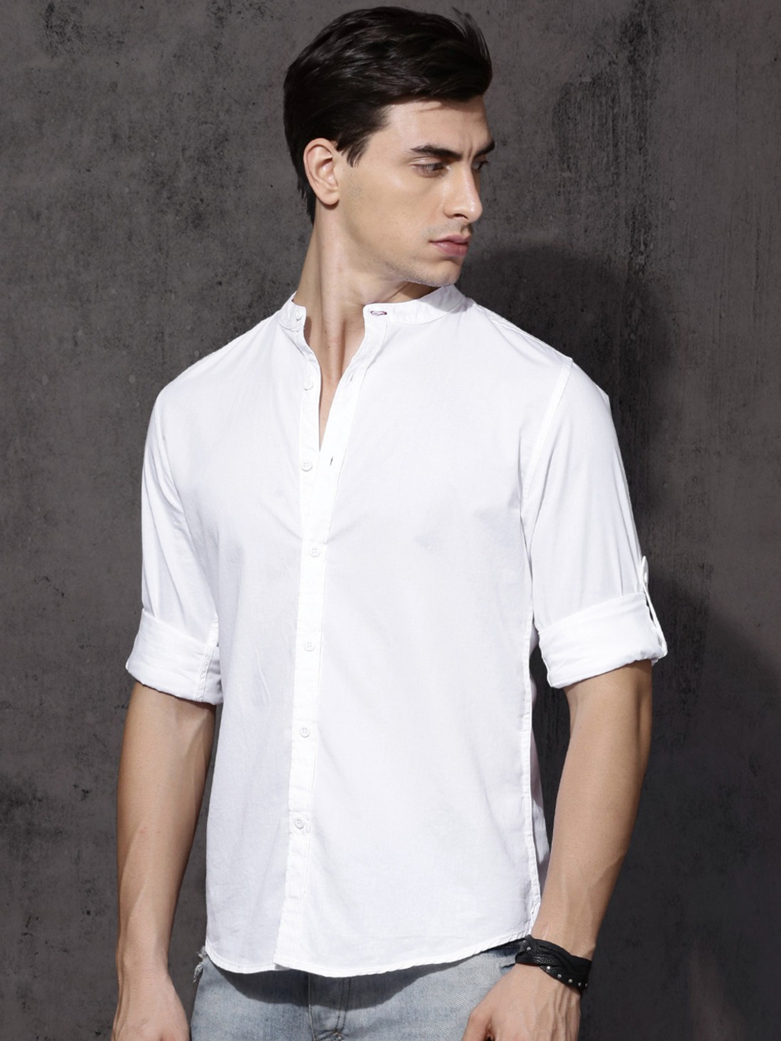 Image of Roadster Men Solid Casual White Shirt