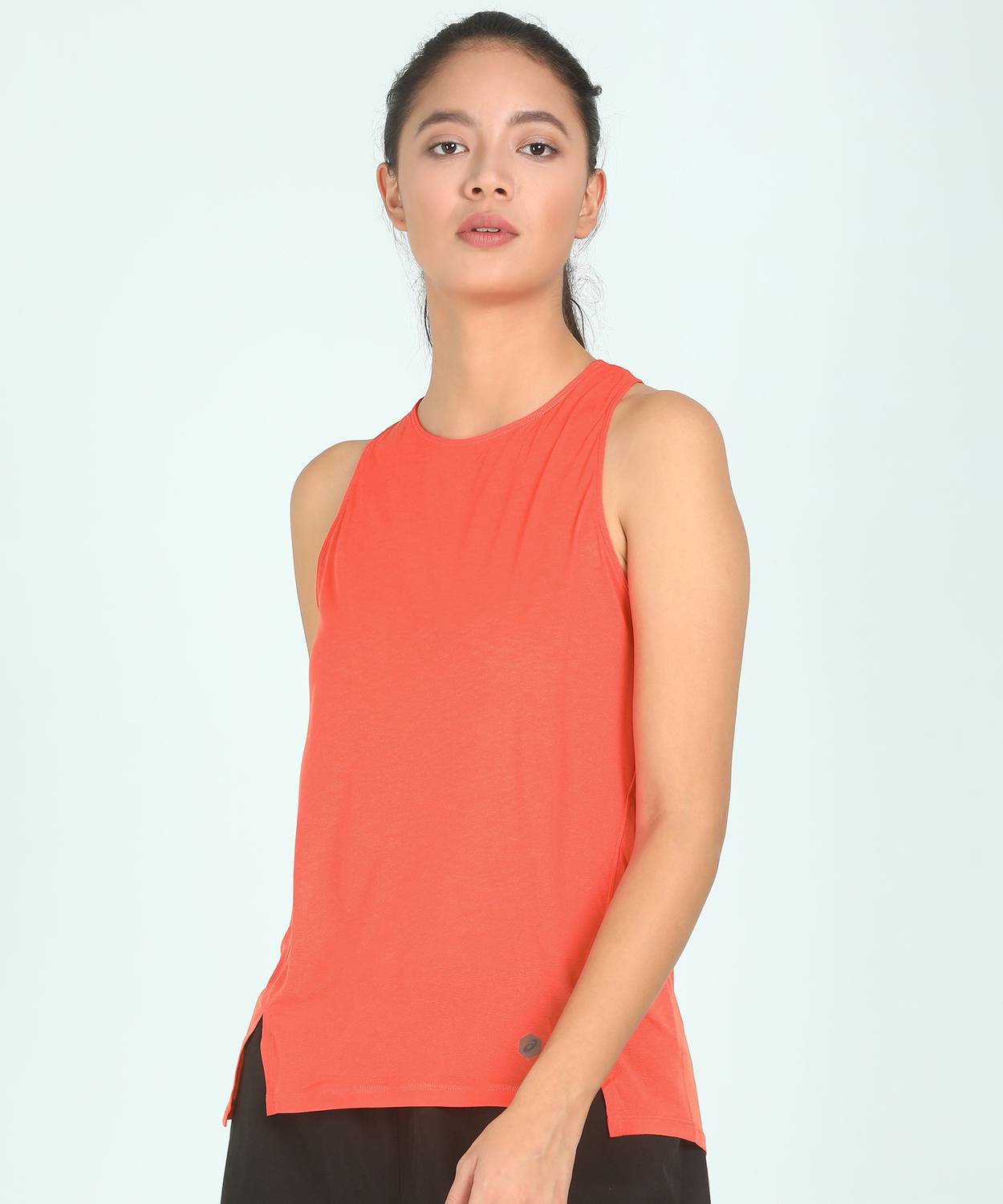 Asics Casual No Sleeve Self Design Women Orange Top