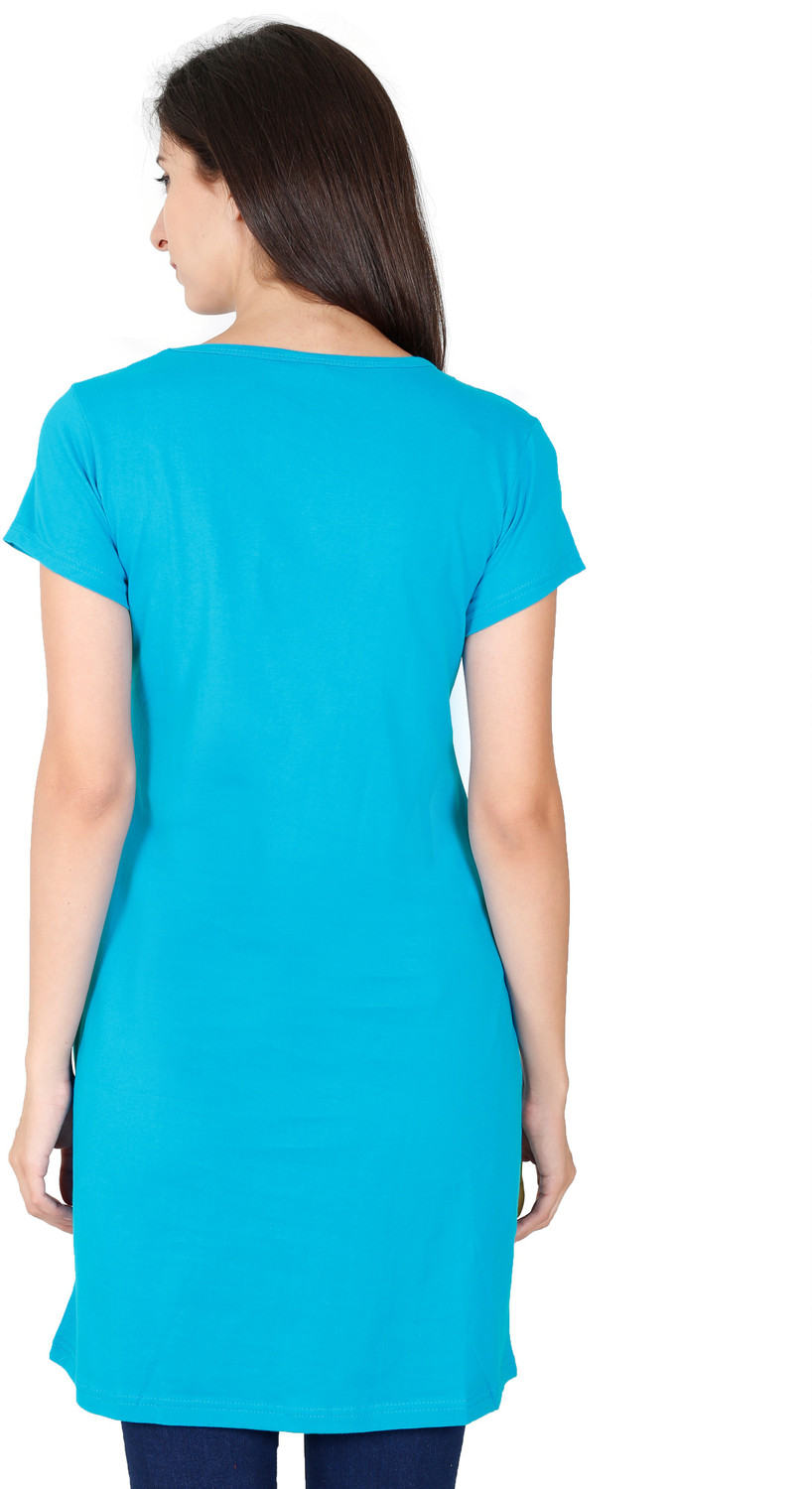 Image of Fleximaa Casual Regular Sleeve Graphic Print, Printed Women Light Blue Top