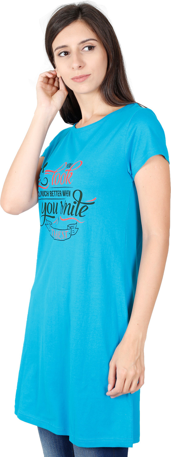 Image of Fleximaa Casual Regular Sleeve Graphic Print, Printed Women Light Blue Top