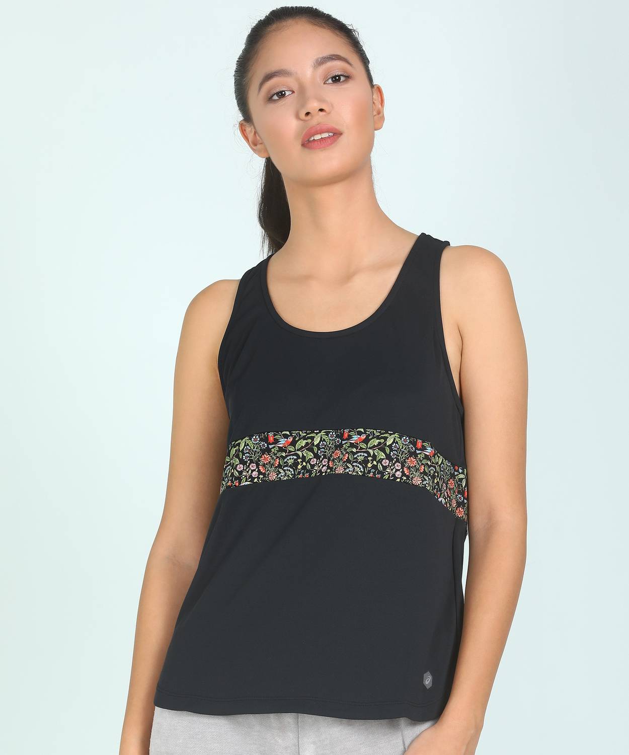 Asics Casual No Sleeve Printed Women Black Top