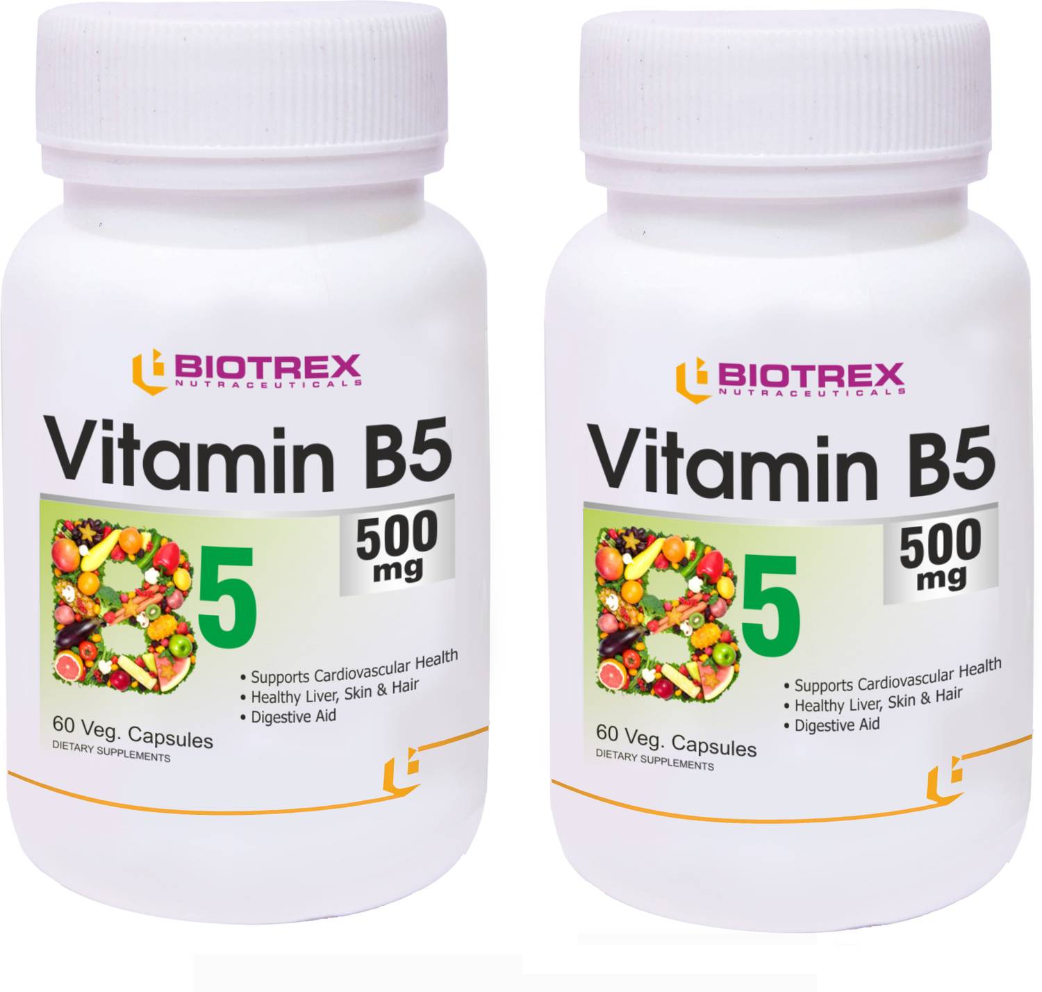 BIOTREX NUTRACEUTICALS Vitamin B5 500mg - 60 Veg Capsule, Pack Of 2