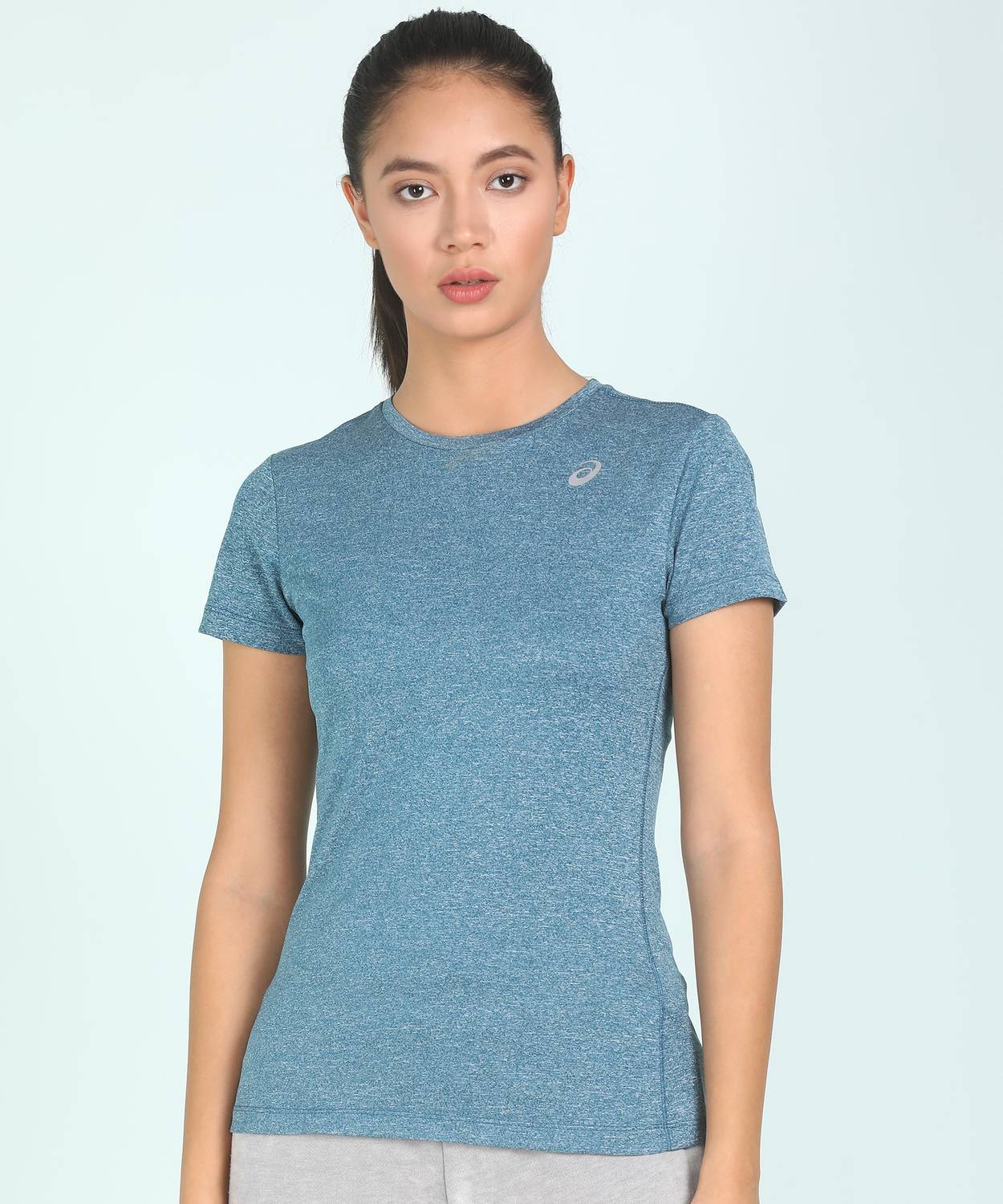 Asics Solid Women Round Neck Blue T-Shirt