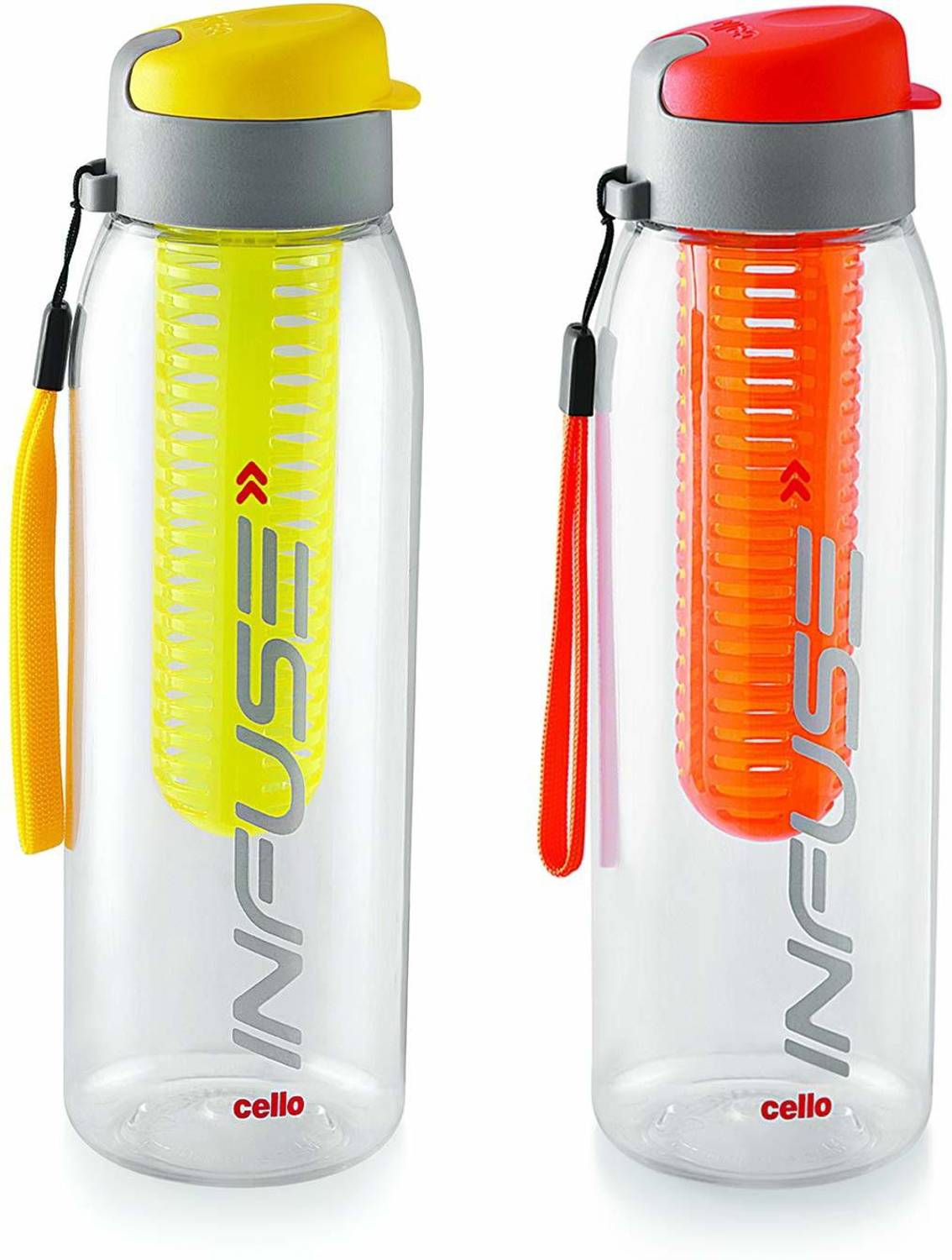cello Infuse Plastic Water Bottle Set, 800ml, Set of 2, Yellow/Orange 800 ml Plastic Bottle
