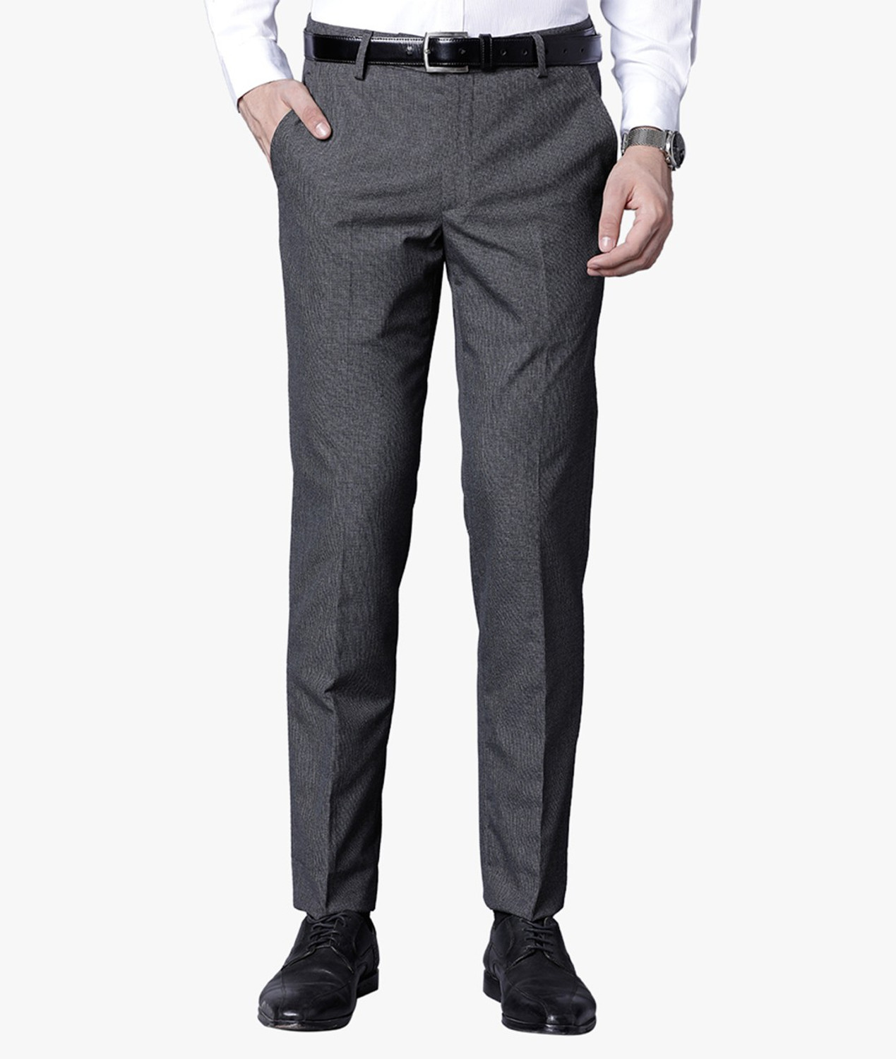 Image of Black Coffee Regular Fit Men Black Trousers
