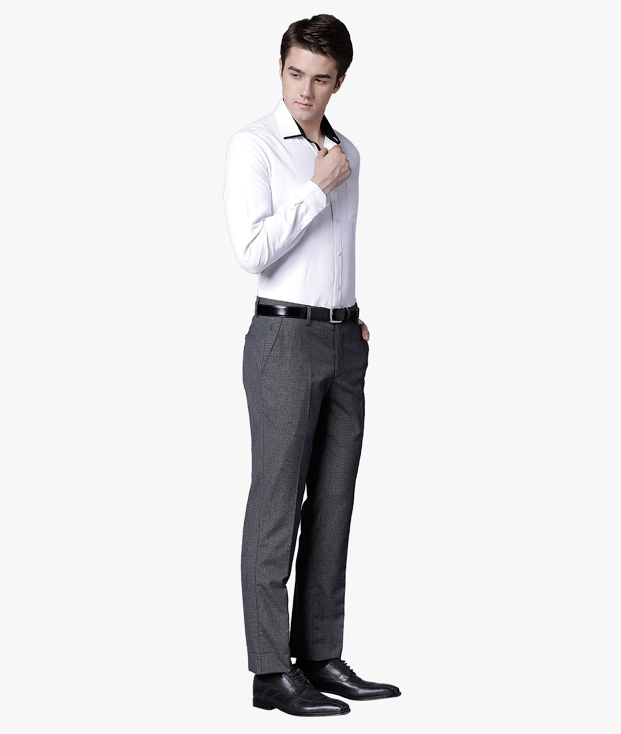 Image of Black Coffee Regular Fit Men Black Trousers