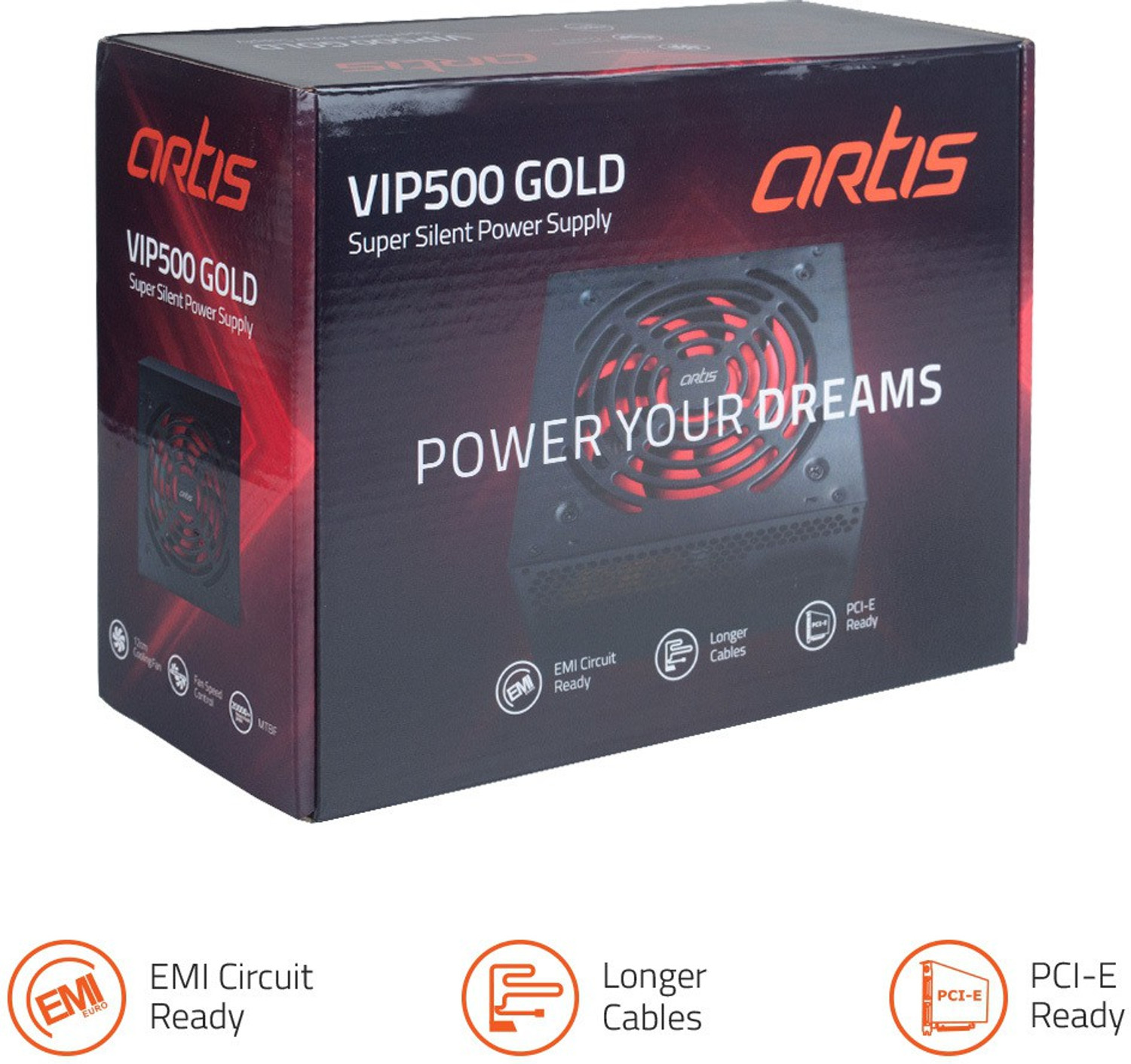 Image of artis VIP500 GOLD Super Silent Power Supply 500 Watts Computer PSU with 4 SATA Cables
