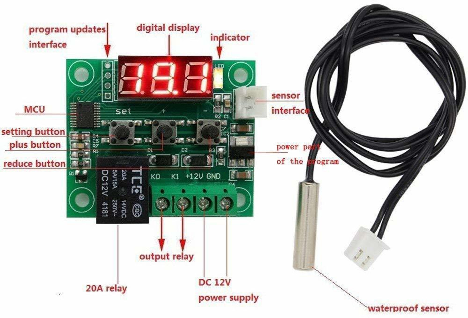 Image of Electrobot (5 Pcs) W1209 Digital Thermostat Temperature Sensor and Controller Electronic Hobby Kit