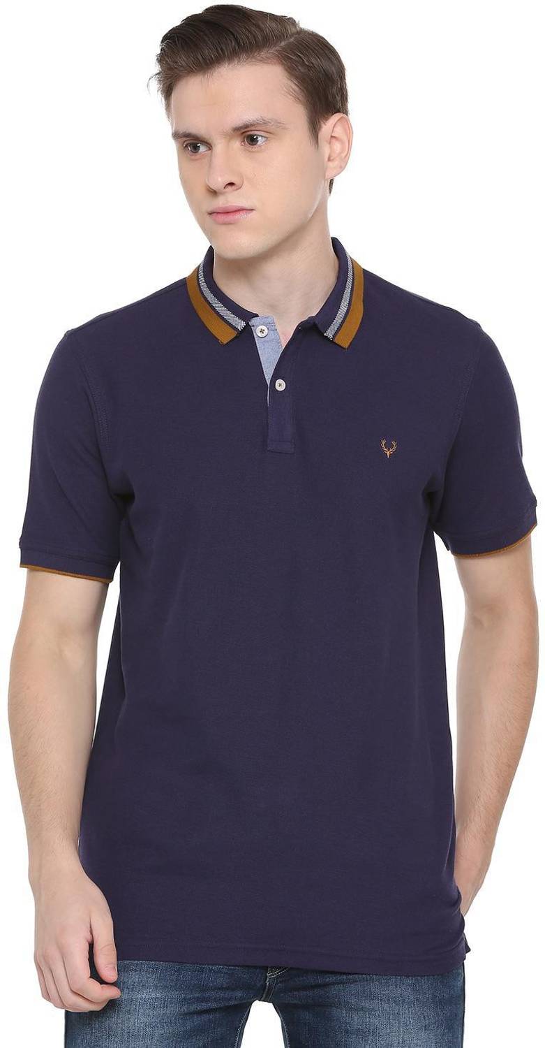 Allen Solly Striped Men Polo Neck Blue T-Shirt