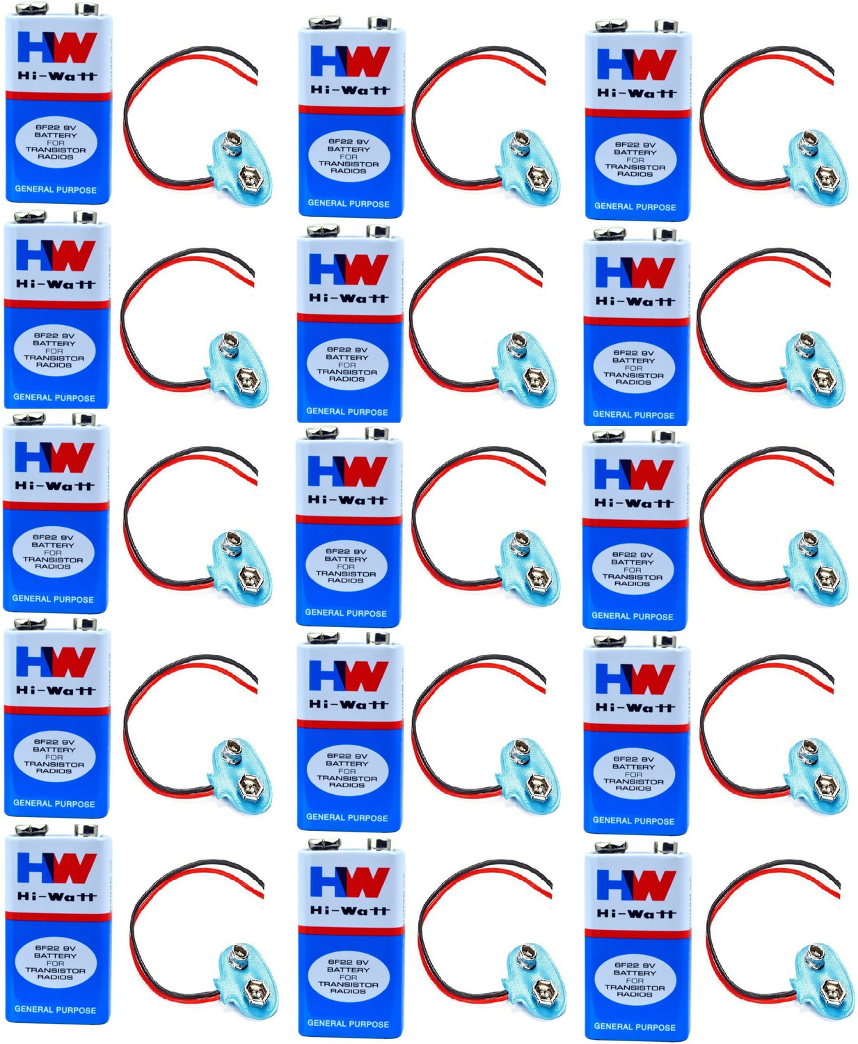 Image of Inditrust 15 Pc 9 VOLTS HW BATTERY with + 15 Pc Connector (Pack of 15) Battery
