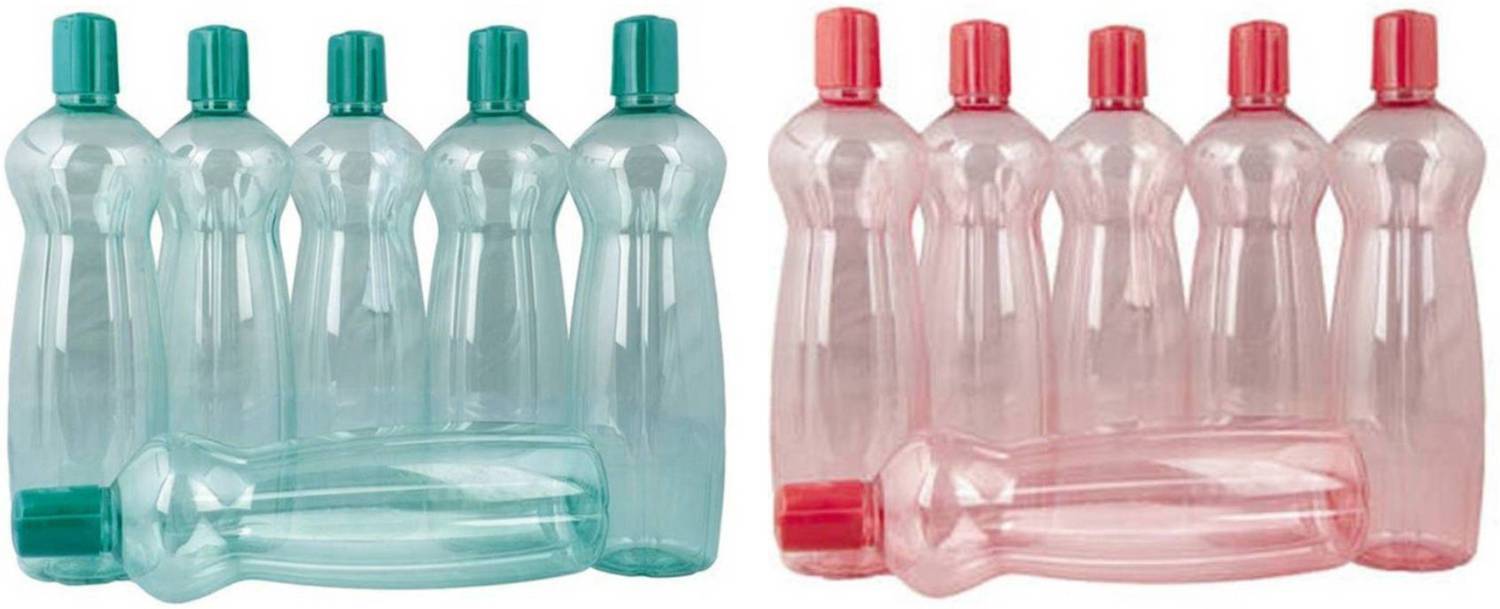 MILTON Pacific Red and Green Plastic Fridge Water Bottle Set of 12 1000 ml PET Bottle