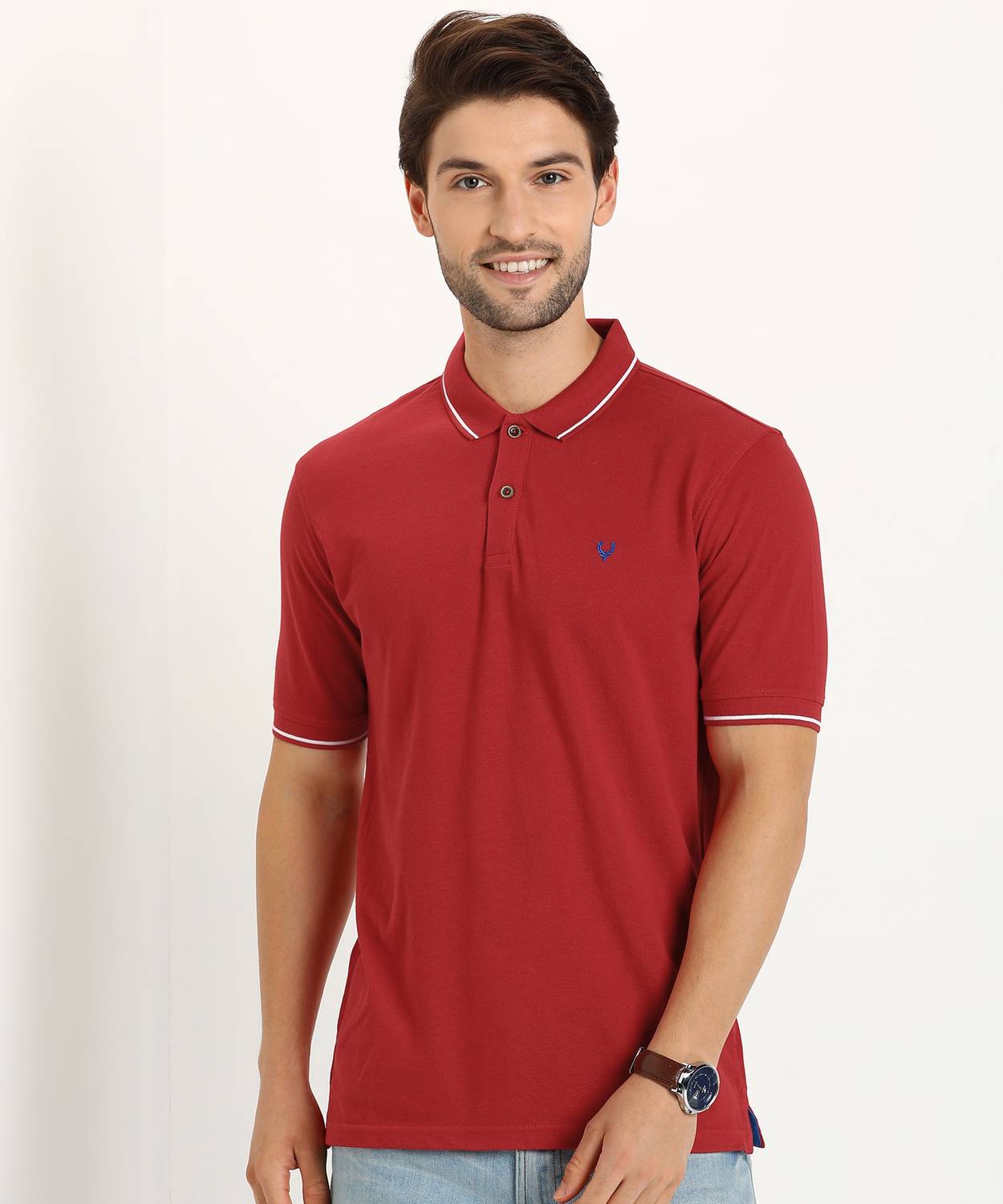 Allen Solly Solid Men Polo Neck Red T-Shirt