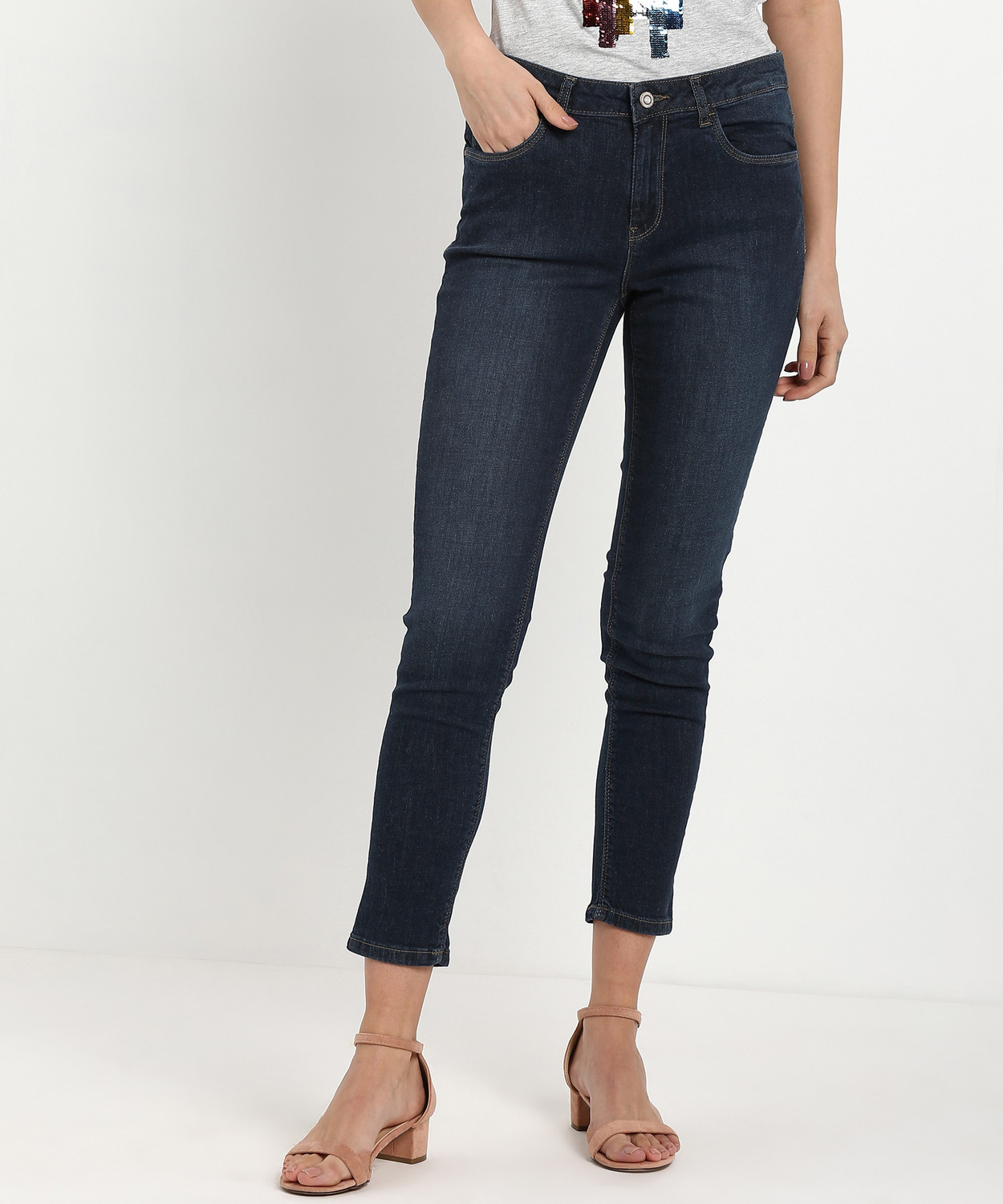 Image of FLYING MACHINE Slim Women Dark Blue Jeans