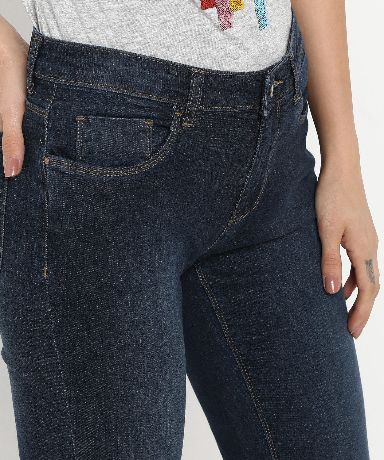 Image of FLYING MACHINE Slim Women Dark Blue Jeans