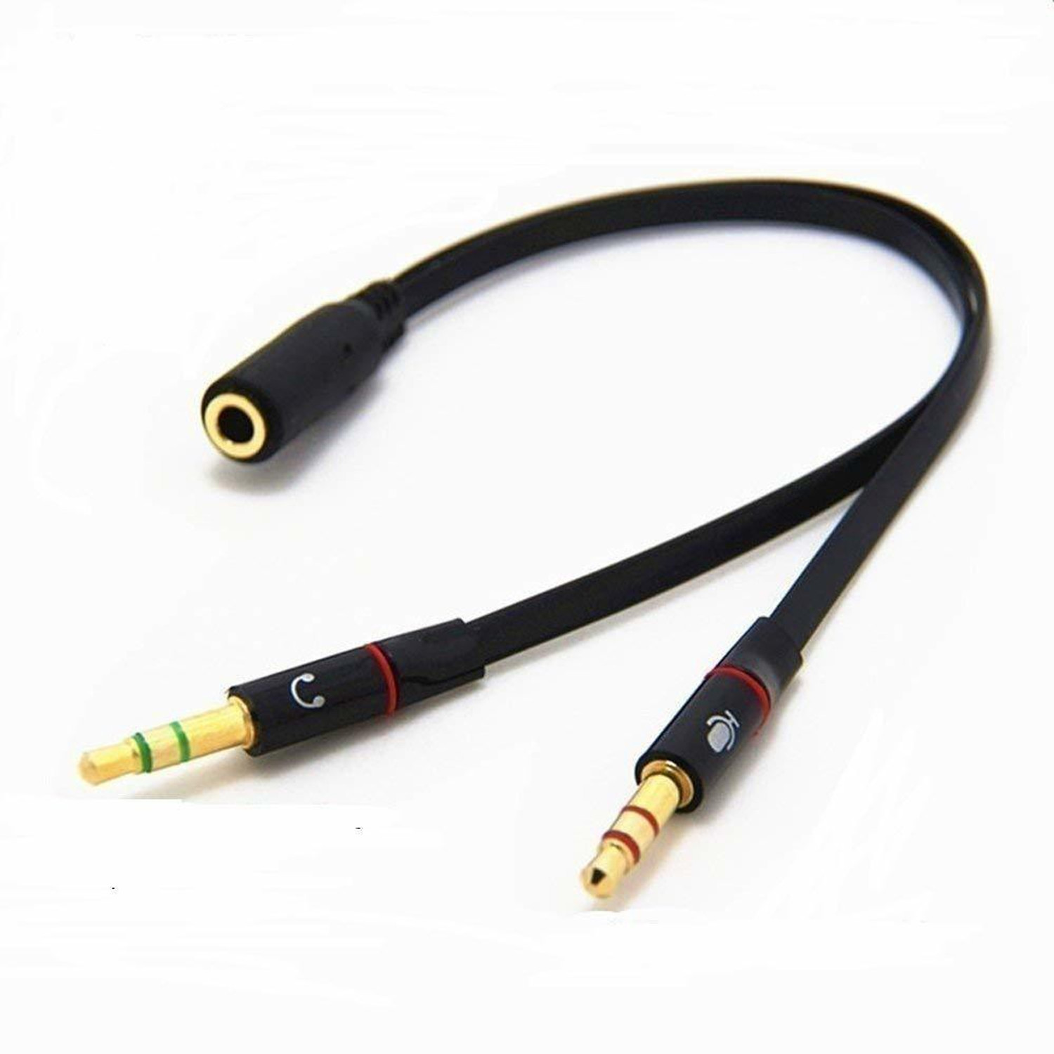 Image of Finaux Black Gold Plated 2 Male to 1 Female 3.5mm Headphone Earphone Mic Audio y splitter Phone Converter