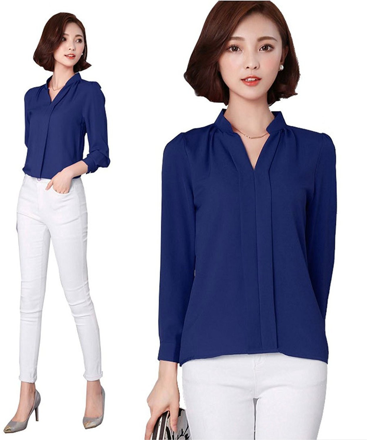 Image of Tishani Women Solid Casual Blue Shirt