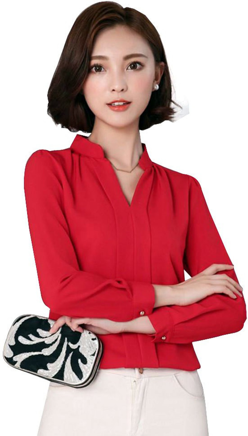 Image of Tishani Women Solid Casual Red Shirt