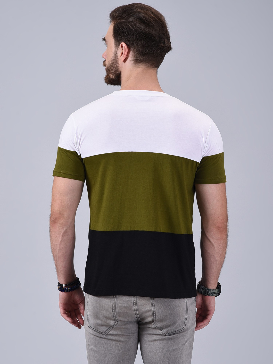 Image of Wrath Colorblock Men Round Neck Green, White, Black T-Shirt