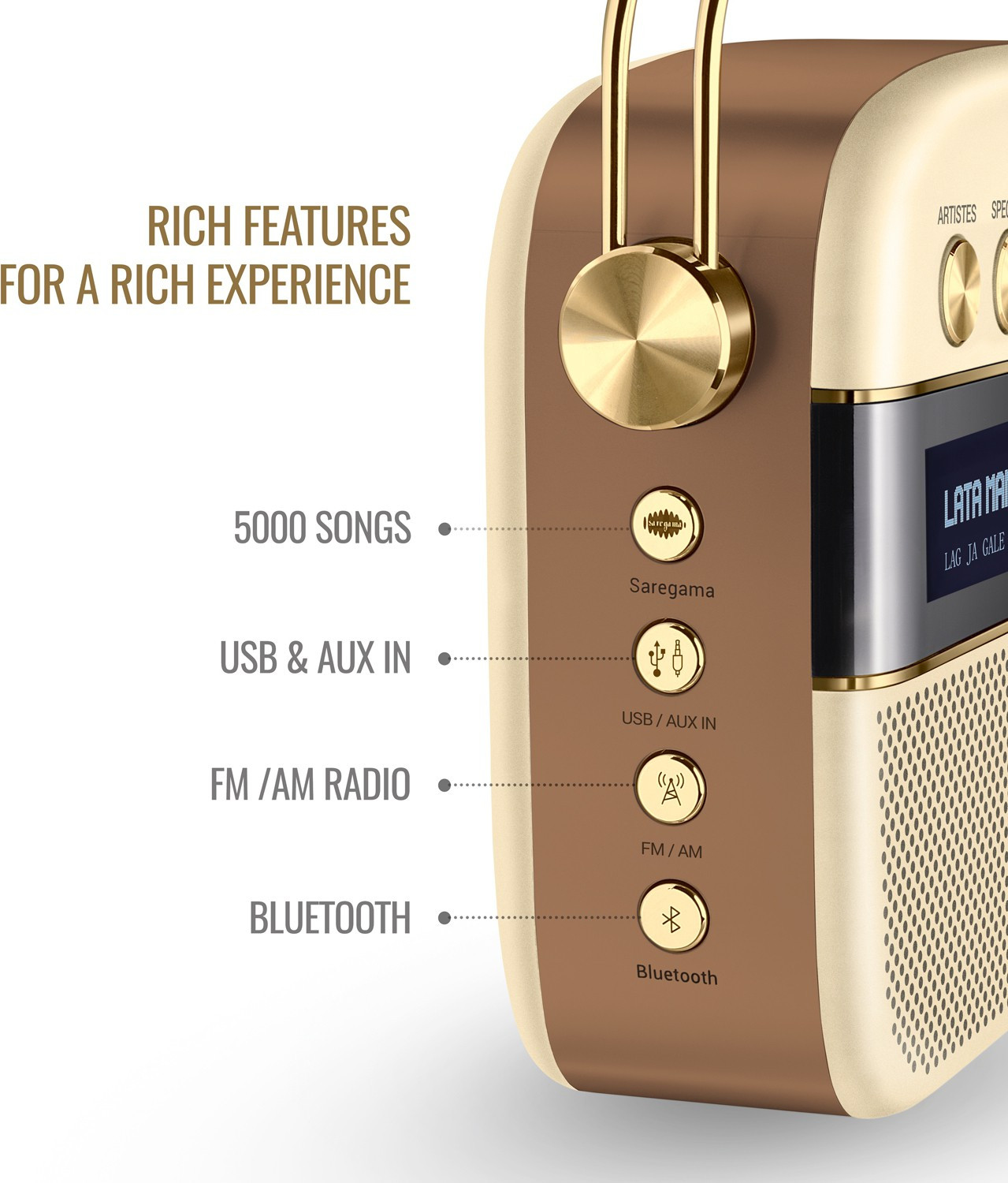 Image of SAREGAMA 2.0 Wine Gold (Champagne Gold) - Sound by 10 W Bluetooth Home Theatre