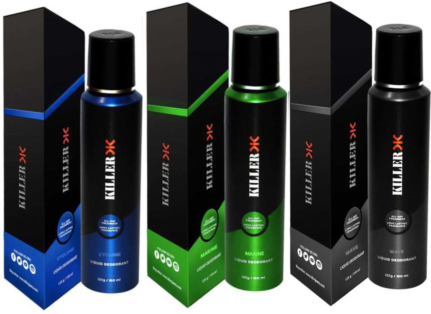 Image of KILLER Cyclone, Marine, Wave (150ml Each) Deodorant Spray - For Men & Women