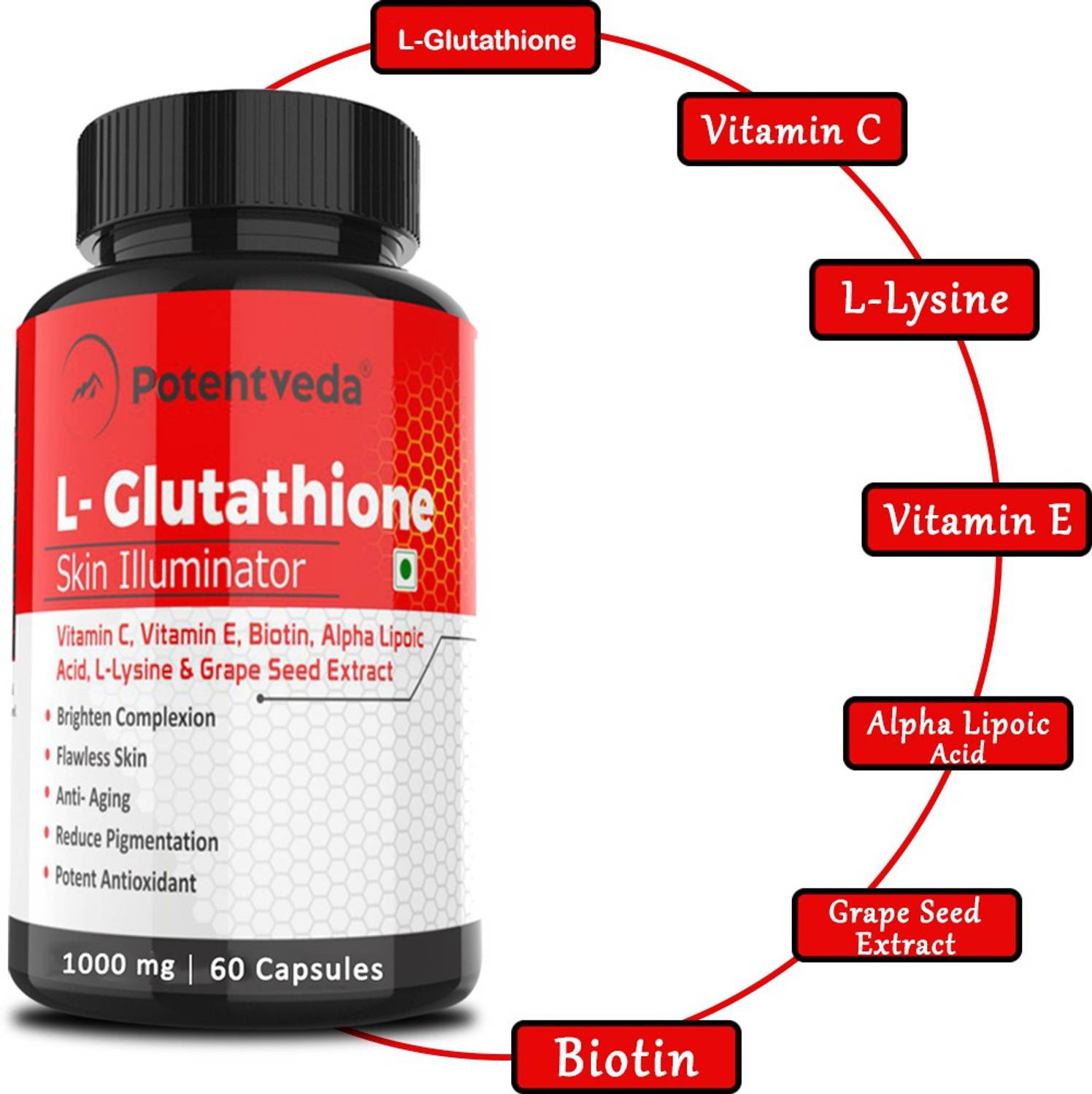 Potentveda L -Glutathione 1000 mg Skin Whitening