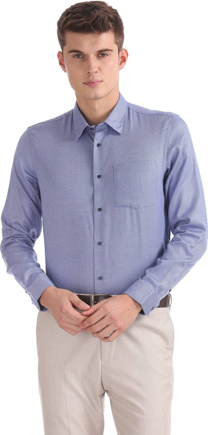 Arrow Newyork Men Self Design Formal Blue Shirt