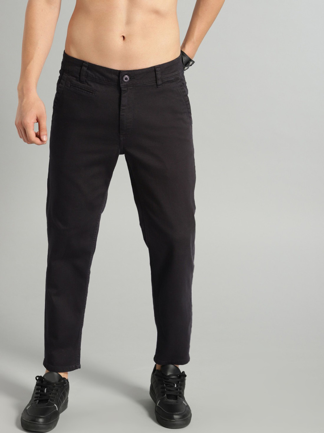 Image of Roadster Men Regular Fit Black Cotton Blend Trousers