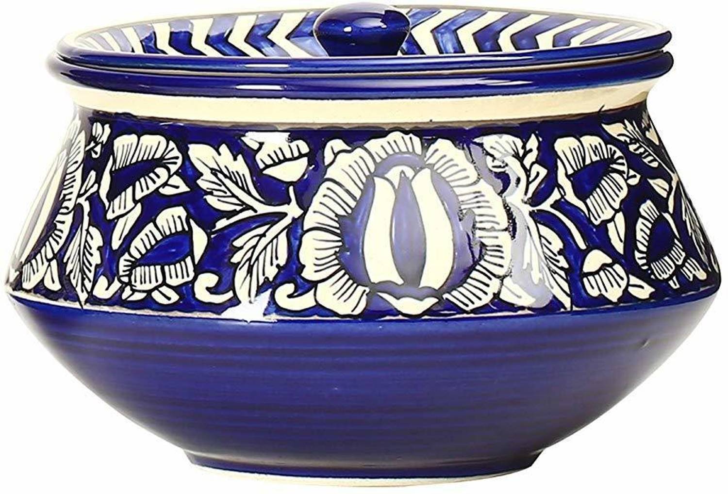 caffeine Ceramic Handmade Blue Mughal Serving Haandi Serve Casserole