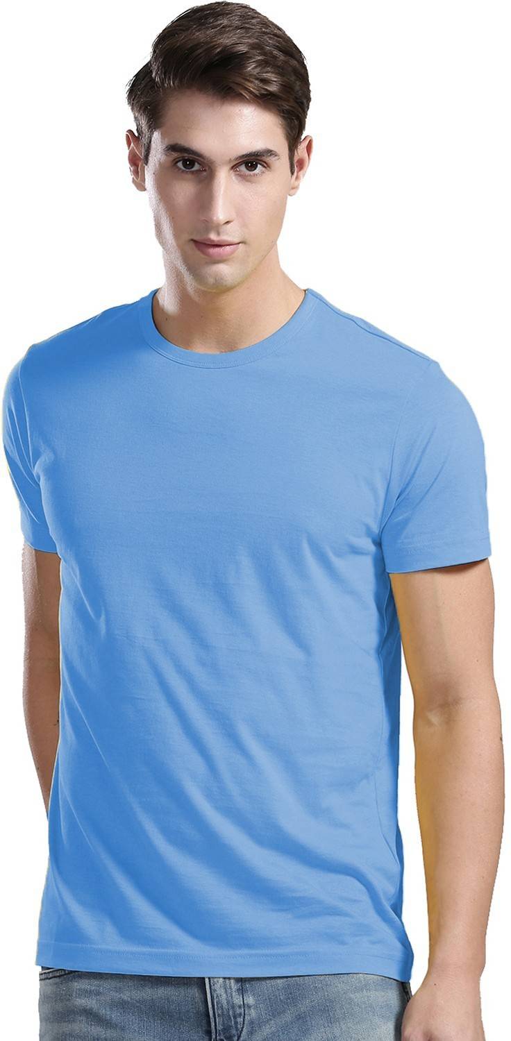 ADRO Self Design Men Round Neck Light Blue T-Shirt