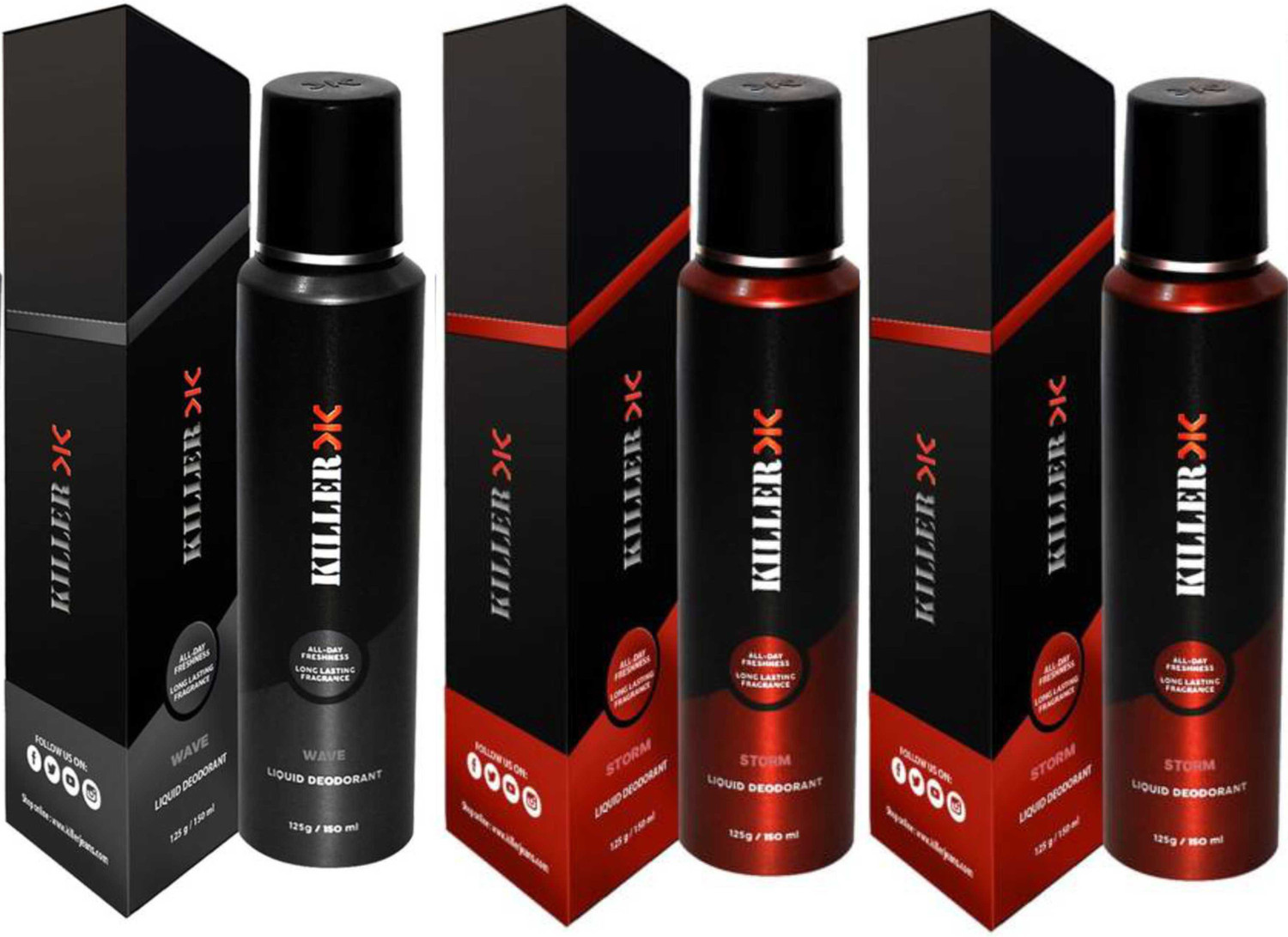 Image of KILLER 1Wave, 2 Storm (150ml Each) Deodorant Spray - For Men & Women